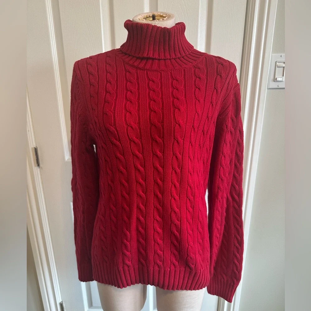 Tommy Hilfiger Red Cable Turtleneck Sweater - Picture 2 of 6